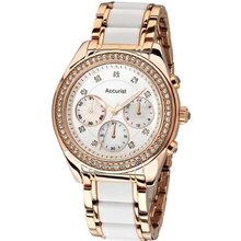 Accurist LB211W Ladies White Rose Gold Chronograph Sports