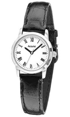 Accurist LS676WR Ladies White Roman Black Strap
