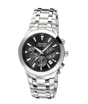 Accurist Quartz with Black Dial Chronograph Display and Silver Stainless Steel Bracelet MB960B