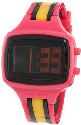 Activa By Invicta Unisex AA401-012 Black Digital Dial Dark Pink, Black and Mustard Polyurethane