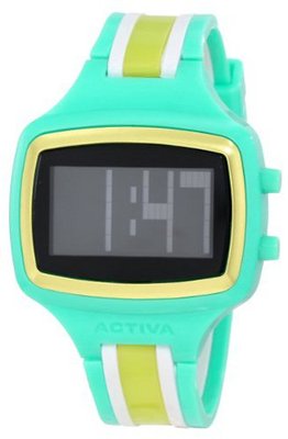 Activa By Invicta Unisex AA401-015 Black Digital Dial Aqua, White and Line Green Polyurethane