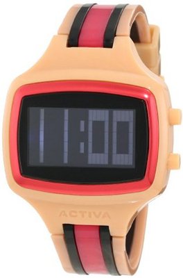Activa By Invicta Unisex AA401-024 Black Digital Dial Salmon, Black and Dark Pink Polyurethane