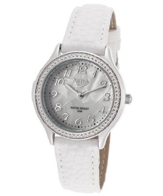 White Pearl Tone Dial White Leatherette