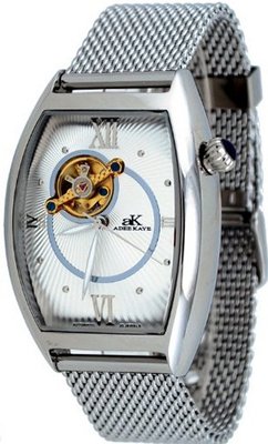 Adee Kaye #AK6473-M Stainless Steel Mesh Band Open Heart Skeleton Automatic