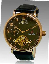 Adee Kaye AK7117-MRG Black Double Barrel Automatic Dual Time Zone 80 Hours Power Reserve