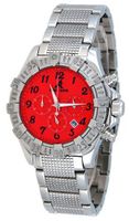 Adee Kaye #AK7140-M Stainless Steel Red Dial Chronograph