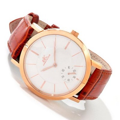 Adee Kaye AK7236-MRG WHT Rose Gold Antigo Leather Strap Mechanical