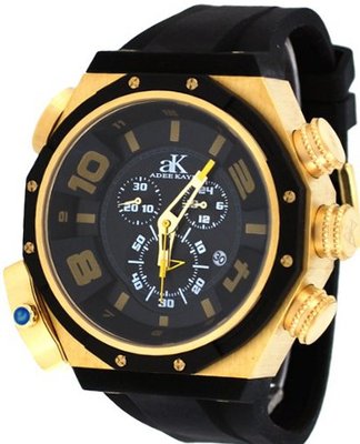 Adee Kaye #AK7777-MG Oversized Gold Tone Titanium Double Time Zone Chronograph