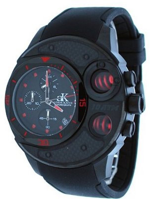 Adee Kaye #AK8002-MIPB Black IP Carbon Fiber Top Spring Pusher Chronograph