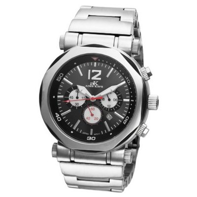 Adee Kaye AK8921-M BLK Chain Sport Collection Chronograph Stainless Steel