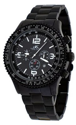 Adee Kaye #AK9001-MIPB Black IP Pilot Aviator Chronograph