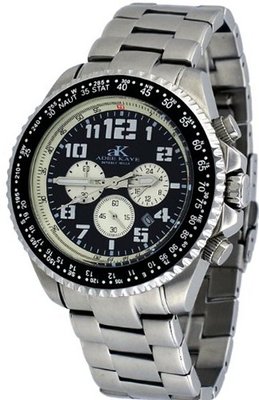 Adee Kaye #AK9003-M Stainless Steel Black Dial Nautical Chronograph