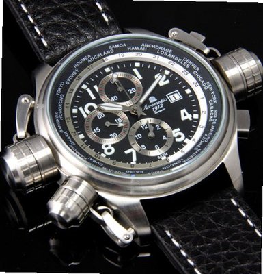 Aeromatic 1912 47mm Pilot Alarm Chronograph and World City Scale A1328