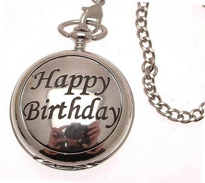 Pocket - Solid pewter fronted mechanical skeleton pocket - Happy Birthday design 55