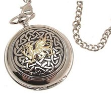 Pocket - Solid pewter fronted mechanical skeleton pocket - Two Tone celtic knot with dragon design 59