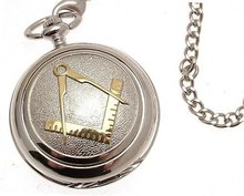 Pocket - Solid pewter fronted mechanical skeleton pocket - Two tone Masonic design 38