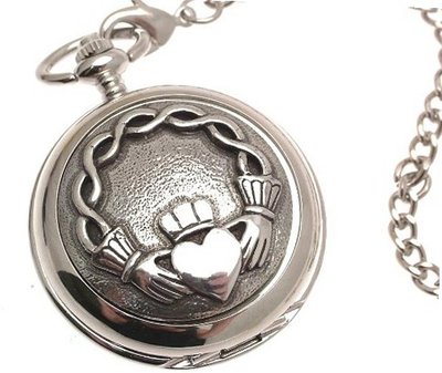 Pocket - Solid pewter fronted quartz pocket - Claddagh design 61