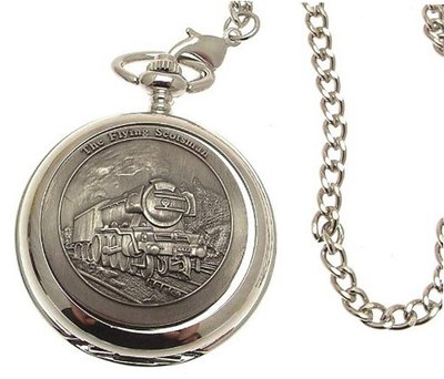 Pocket - Solid pewter fronted quartz pocket - Flying Scotsman design 58