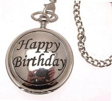 Pocket - Solid pewter fronted quartz pocket - Happy Birthday design 55