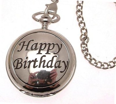 Pocket - Solid pewter fronted quartz pocket - Happy Birthday design 55