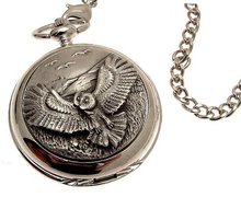 Pocket - Solid pewter fronted quartz pocket - Owl design 42