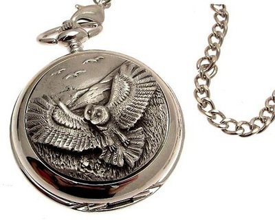 Pocket - Solid pewter fronted quartz pocket - Owl design 42