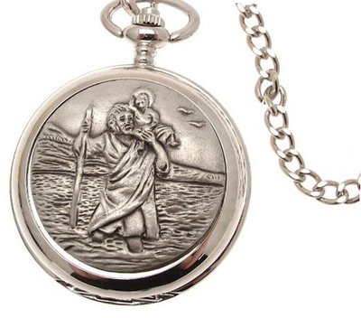 Pocket - Solid pewter fronted quartz pocket - St Christopher design 36