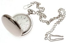 Reproduction of classic mechanical full hunter pocket chrome cased with subsidiary seconds dial