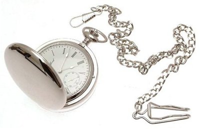 Reproduction of classic mechanical full hunter pocket chrome cased with subsidiary seconds dial