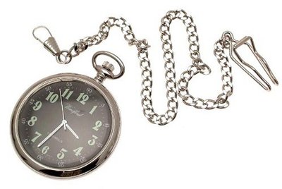 Reproduction WWI style mechanical pocket with black face and luminous numbers