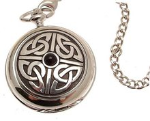 Solid pewter fronted mechanical skeleton pocket - 4 Triag knot with stone design 3