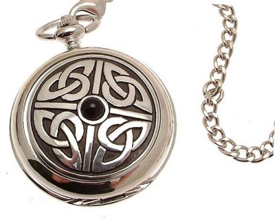 Solid pewter fronted mechanical skeleton pocket - 4 Triag knot with stone design 3