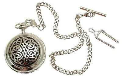 Solid Pewter fronted mechanical skeleton pocket - Celtic knot design