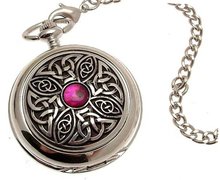 Solid pewter fronted mechanical skeleton pocket - Celtic Knot with stone design 7
