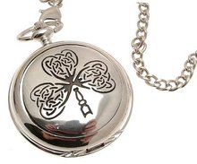 Solid pewter fronted mechanical skeleton pocket - Celtic leaf design 22