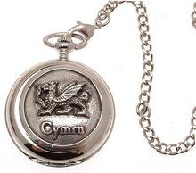 Solid pewter fronted mechanical skeleton pocket - Cymru Dragon design 12