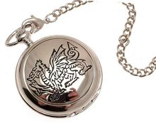 Solid pewter fronted mechanical skeleton pocket - Engraved Welsh Dragon design 17
