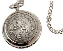 Solid pewter fronted mechanical skeleton pocket - Rampant Lion design 18