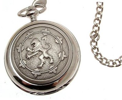 Solid pewter fronted mechanical skeleton pocket - Rampant Lion design 18