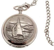 Solid pewter fronted mechanical skeleton pocket - Sailing design 28