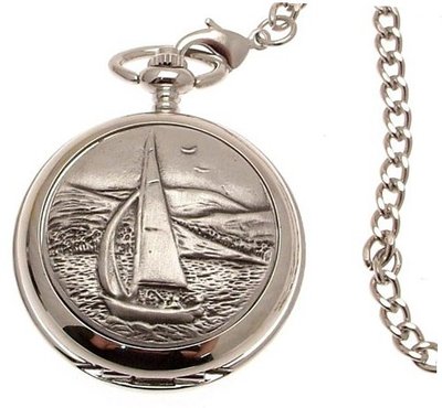 Solid pewter fronted mechanical skeleton pocket - Sailing design 28