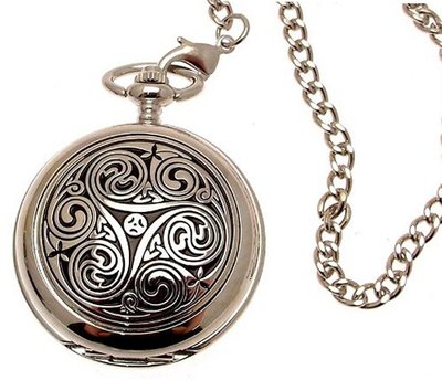 Solid pewter fronted mechanical skeleton pocket - swirl design 1