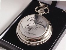 Solid Pewter fronted mechanical skeleton pocket - Tempus Fugit design