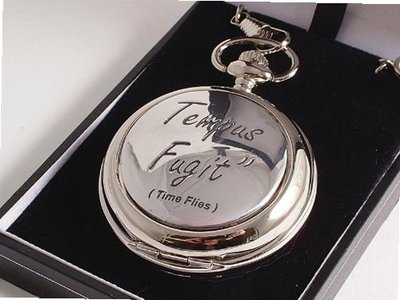 Solid Pewter fronted mechanical skeleton pocket - Tempus Fugit design