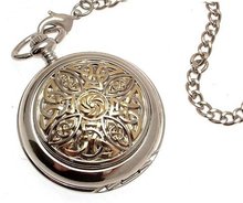Solid pewter fronted mechanical skeleton pocket - Two tone celtic knot design 8