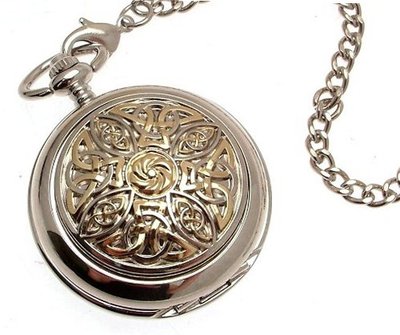 Solid pewter fronted mechanical skeleton pocket - Two tone celtic knot design 8