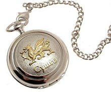 Solid pewter fronted mechanical skeleton pocket - Two tone Cymru Dragon design 13