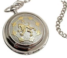 Solid pewter fronted mechanical skeleton pocket - Two Tone Rampant Lion design 19