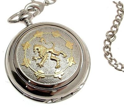 Solid pewter fronted mechanical skeleton pocket - Two Tone Rampant Lion design 19