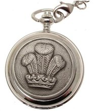 Solid pewter fronted quartz pocket - Prince of wales feather design 16